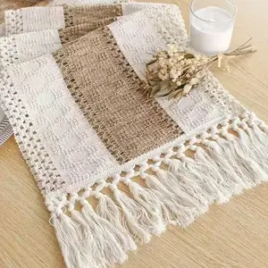 Tassel Decor Striped Table Runner, 1 CountHalloween Decor Boho Style Table Runner,Household Decoration for Dining Room