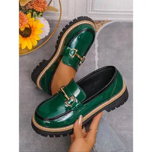 New Fashion Shiny Suede Tassel Loafers, Women's British Style Slip-On Single Shoes, Thick Sole Casual Footwear