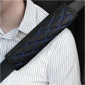 Car Seat Belt Pads, 2PCS Leather Seatbelt Covers Protect Your Neck and Shoulder & More Comfortable Driving, Harness Pad for All Cars and Backpack Strap, Car Interior Accessories (Black/Blue)