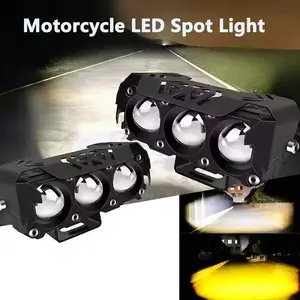 FCCEMC Motorcycle LED Spotlight Dual Color Hi/Low Beam Fog Lamps for Car Trucks SUV UTV 12V-36V Mini Lens Headlight Driving Light