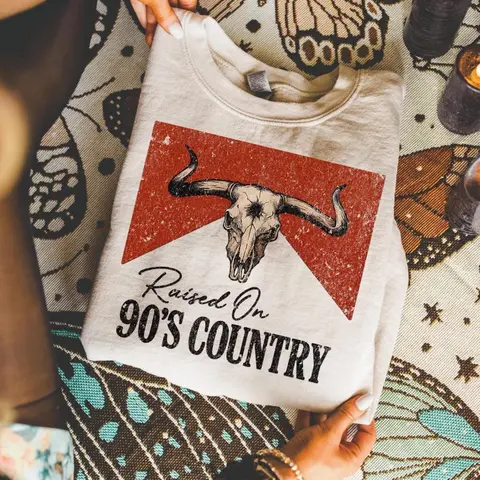 Comfort Colors Raised on 90s Country TShirt Vintage Western Bull Skull Graphic Tee, Country Music Lover TShirt, Retro Southern