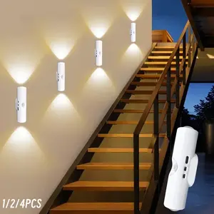 4 Counts USB Sports Sensor LED Smart Lights, Rechargeable Adjustable LED Wall Lights, Three-Color Gradient Dimmable Indoor Step Lights for Entrances, Bedside, Desk and Wardrobe, USB Light, Motion Sensor Lamp, USB Powered Lamp