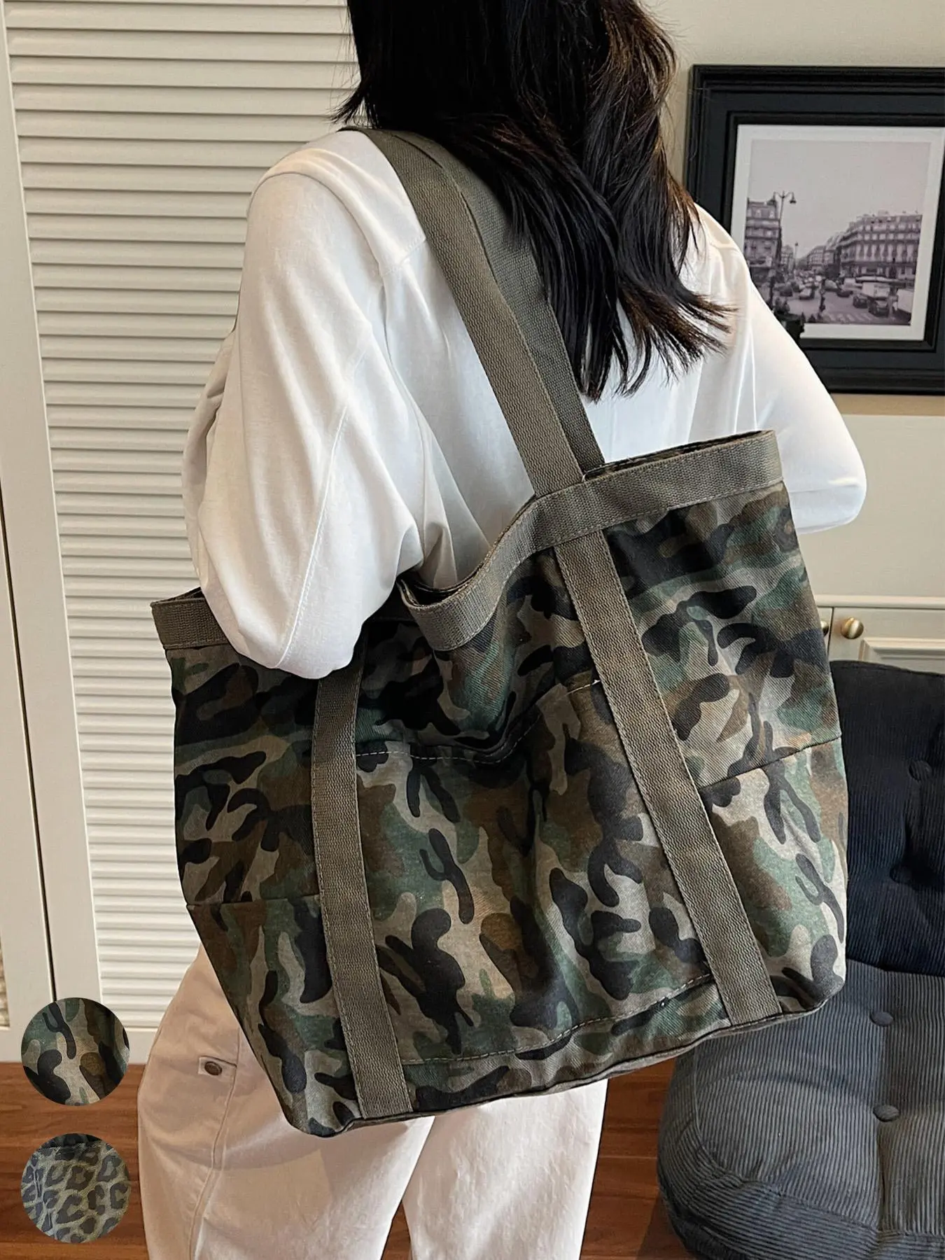 Stylish Printed Tote Bag, Camo Print Tote, Casual Tote Bag, Fashionable and Versatile 1 Piece Design for Everyday Use, Perfect for Shopping and Travel