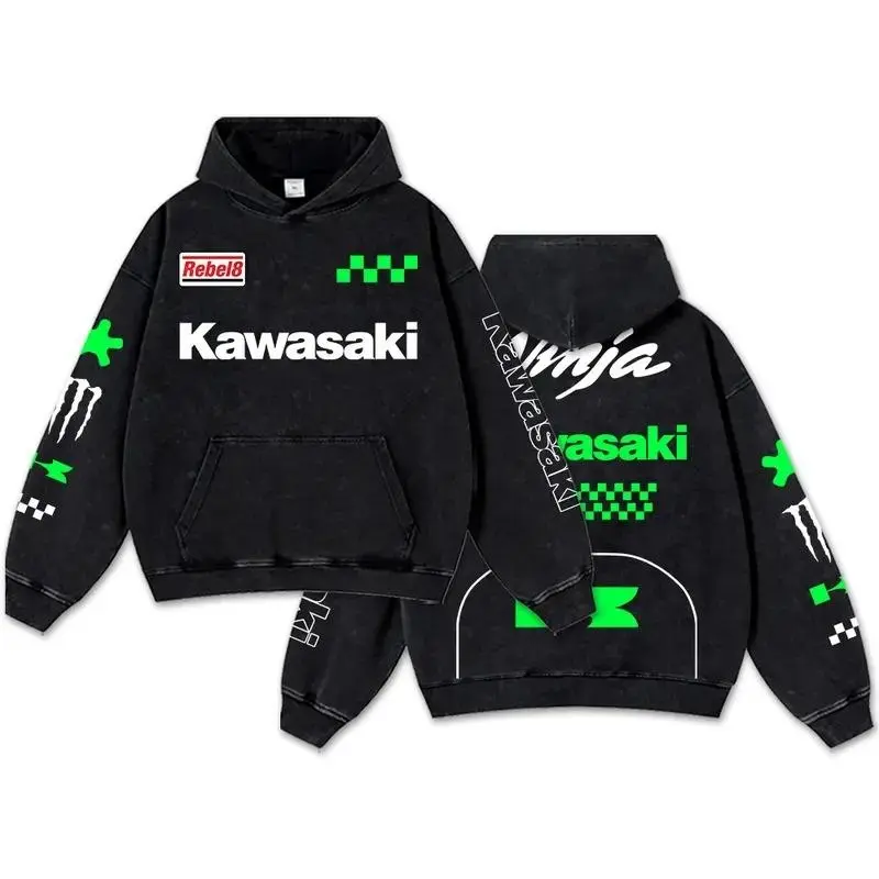 Retro Washed Motorcycle Racing Hoodie for Men, Vintage Motorbike Rider Sweatshirt, Cotton Streetwear Pullover for Motocross, Dirt Bike & Racing Fans