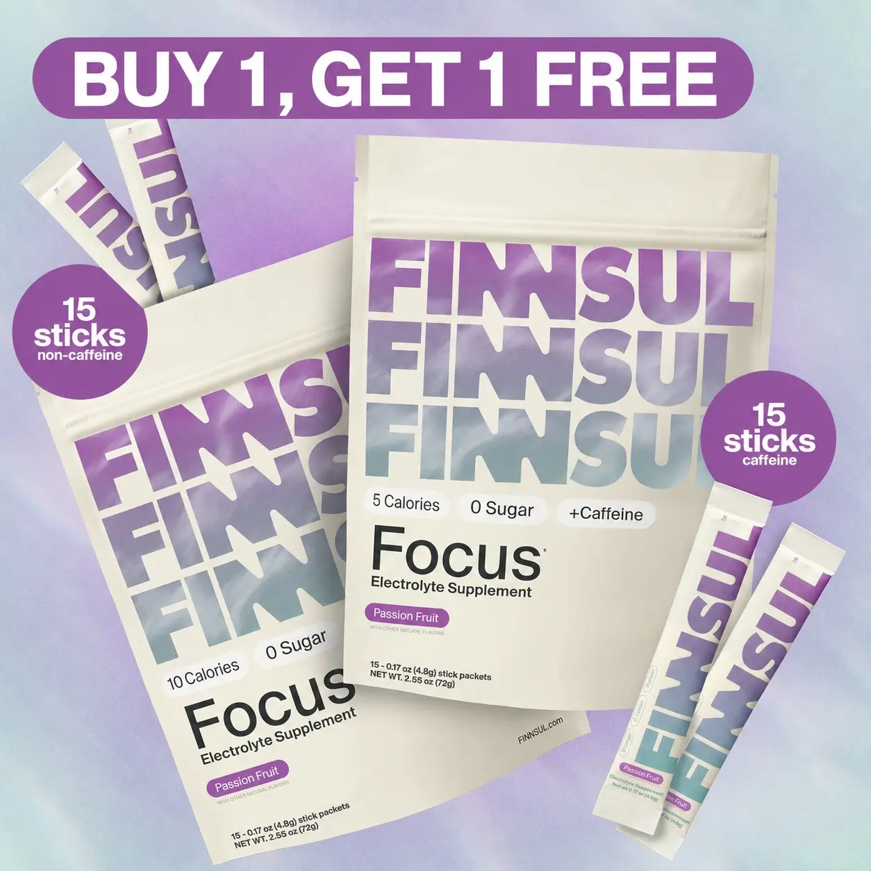 FINNSUL FOCUS Passion Fruit 2-Pack Bundle Drink Mix with Cognizin, Magnesium, Biotin, Vitamin B for Energy, Hydration & Mental Clarity — Supports Memory, Concentration — Sugar Free, Low Calorie (30 Packets)