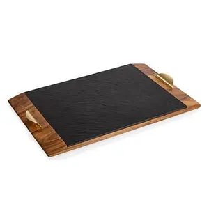Picnic Time Covina - Acacia & Slate Serving Tray, (Wood w/ Accents)