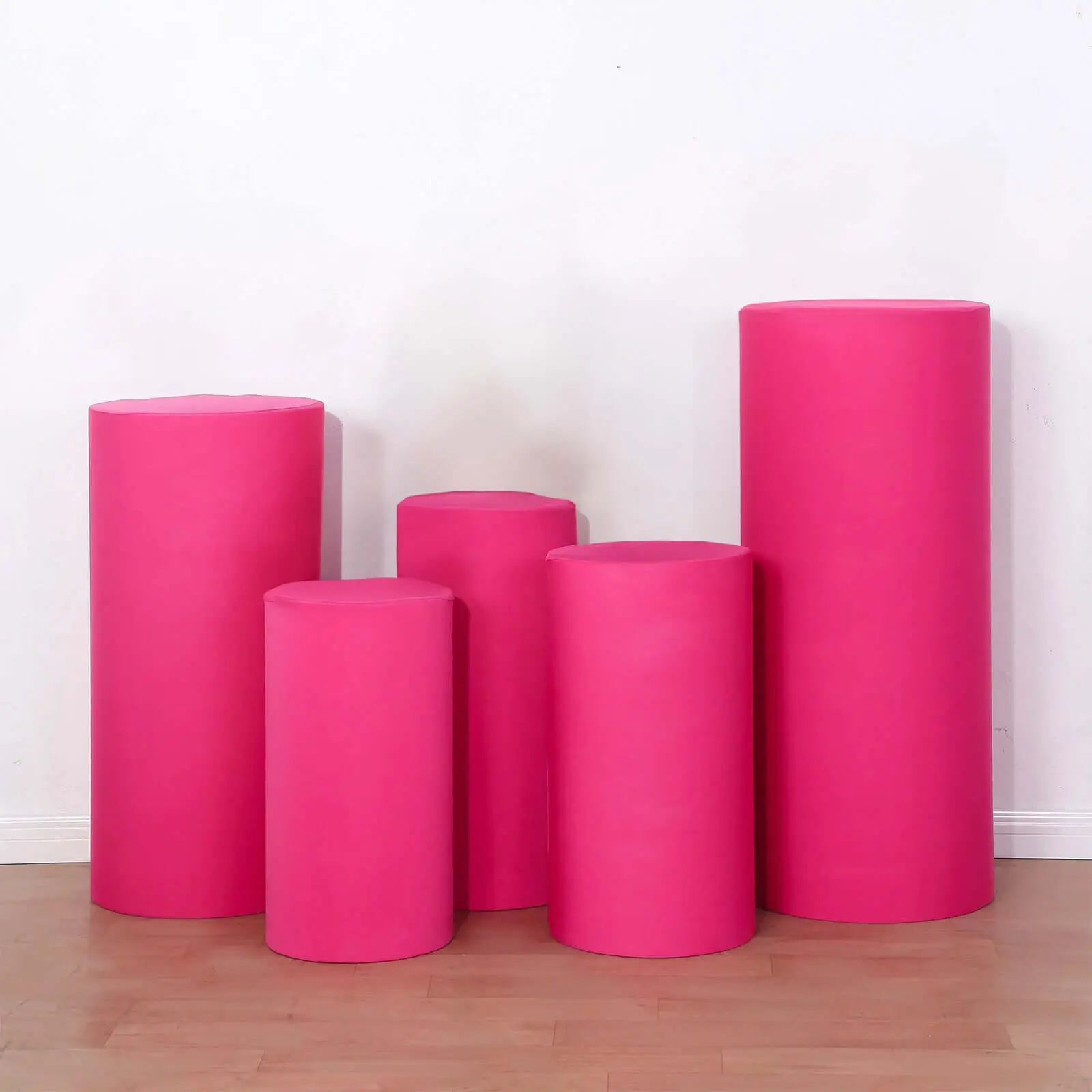 Set of 5 160 GSM Fuchsia Spandex Cylinder Pedestal Stand Covers - Stretchable Pillar Prop Decorative Covers for Home Dust Protection, Decorative Cover, Spandex Fabric Covers