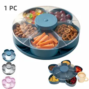 Divided Spin and Snack Serving Tray with Lids, Spinning Compartment Platter for Dips Veggies Fruits, Space-Saving Kitchen Organizer