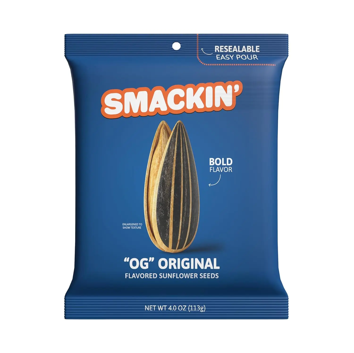 Original - SMACKIN' Jumbo Roasted Sunflower Seeds, No Salty Burn, American Made, Easy Pour & Seal, 4oz Bag