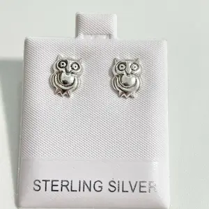 Sterling Silver 925 Owl Stud Earrings Jewelry