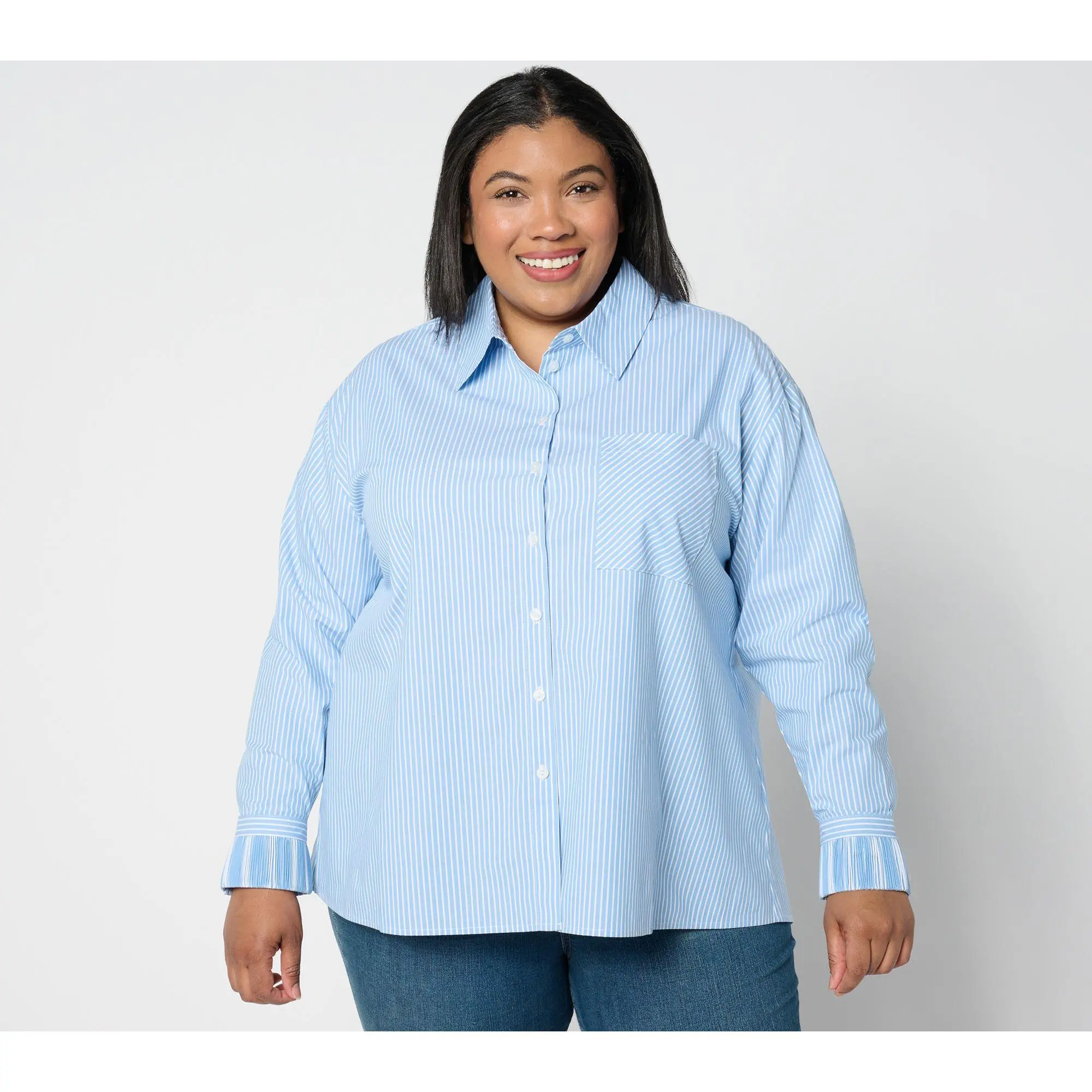 Attitudes by Renee Regular Woven Button Front Shirt w/ Pleated Cuffs