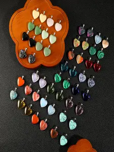 15pcs Natural Stone Heart Pendant Mix, Heart Design Charm, Random Colors, Ideal for DIY Necklace Bracelet Earrings Jewelry Making, Perfect Holiday Gift