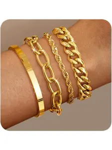 14K Gold Bracelets for Women Non Tarnish Womens Gold Bracelet Stack Layered Chain Bracelets Waterproof Rope Cuff Bangle Cuban Link Chain Friendship Bracelets Jewelry Gift for Women