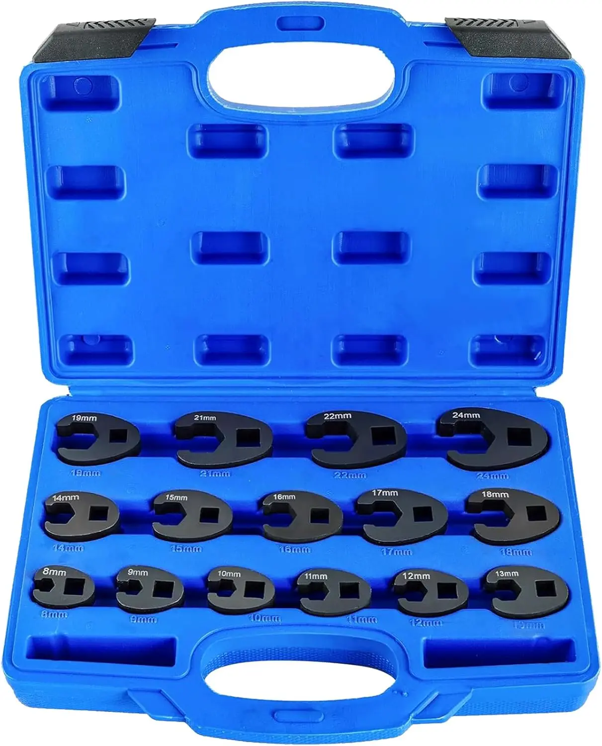 GJANSH 15PCS Crowfoot Wrench Set, 15-Piece Crows Foot Wrench Set with 8 to 24 mm Metric Flare Nut Wrenches, 1/2 & 3/8 in. Drive Flare Nut Wrench Set with Laser Etched Marking Carry Case