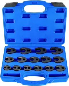 GJANSH 15PCS Crowfoot Wrench Set, 15-Piece Crows Foot Wrench Set with 8 to 24 mm Metric Flare Nut Wrenches, 1/2 & 3/8 in. Drive Flare Nut Wrench Set with Laser Etched Marking Carry Case