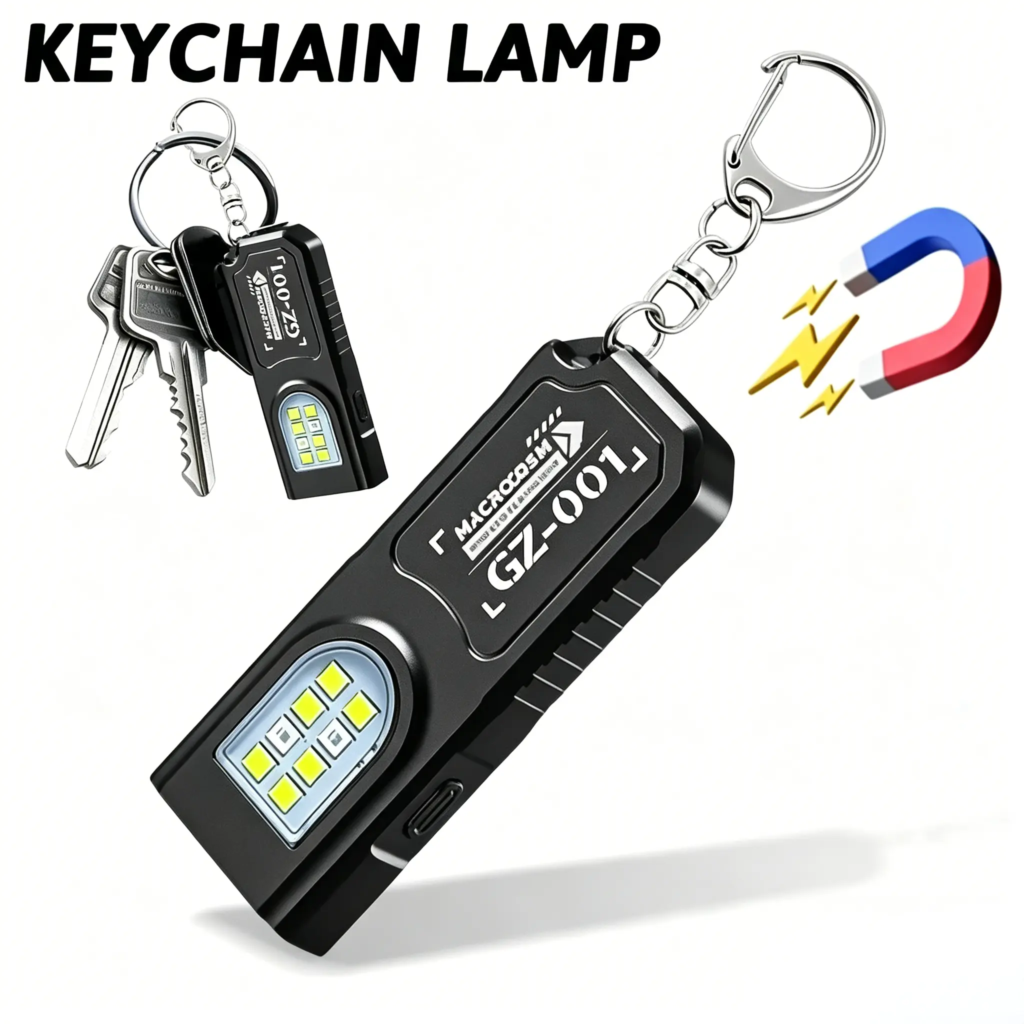 LUCKY STATR-Multifunctional Keychain High Lumens Flashlight USB Rechargeable Mini Torch with COB Work Light, Camping Pocket Lamp, Portable LED Keyring Lantern, High Lumen Flashlights