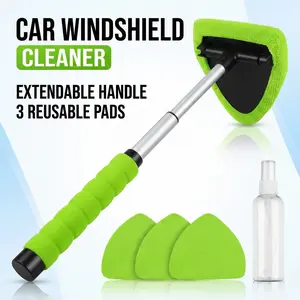 Car Windshield Cleaner Tool with Extendable Handle, Microfiber Car Window Cleaner with 3 Reusable Pads, Auto Glass Cleaning Wand