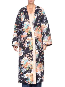 1970'S Asian Floral Quilted Kimono Robe Jacket