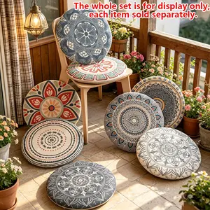 Bohemian Style Round Dining Chair Pad, Mexican Design Breathable Seat Cushion, Non-Slip, Stain-Resistant, All Seasons