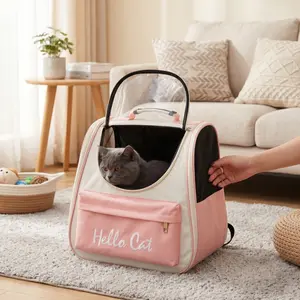 Breathable Cat Backpack Carrier Large Capacity Pet Travel Bag with Shoulder Strap for Outdoor Hiking Walking Handheld Design Cat Outing Bag
