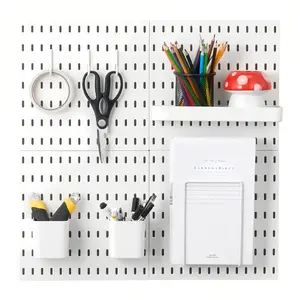 Pegboard Combination Kit, 11" x 11" Plastic Pegboard, 4 Panels, Peg Board Wall Organizer Kit with Accessories, for Garage Tool Storage Kitchen Living Room Craft Room Office Bathroom Home, White