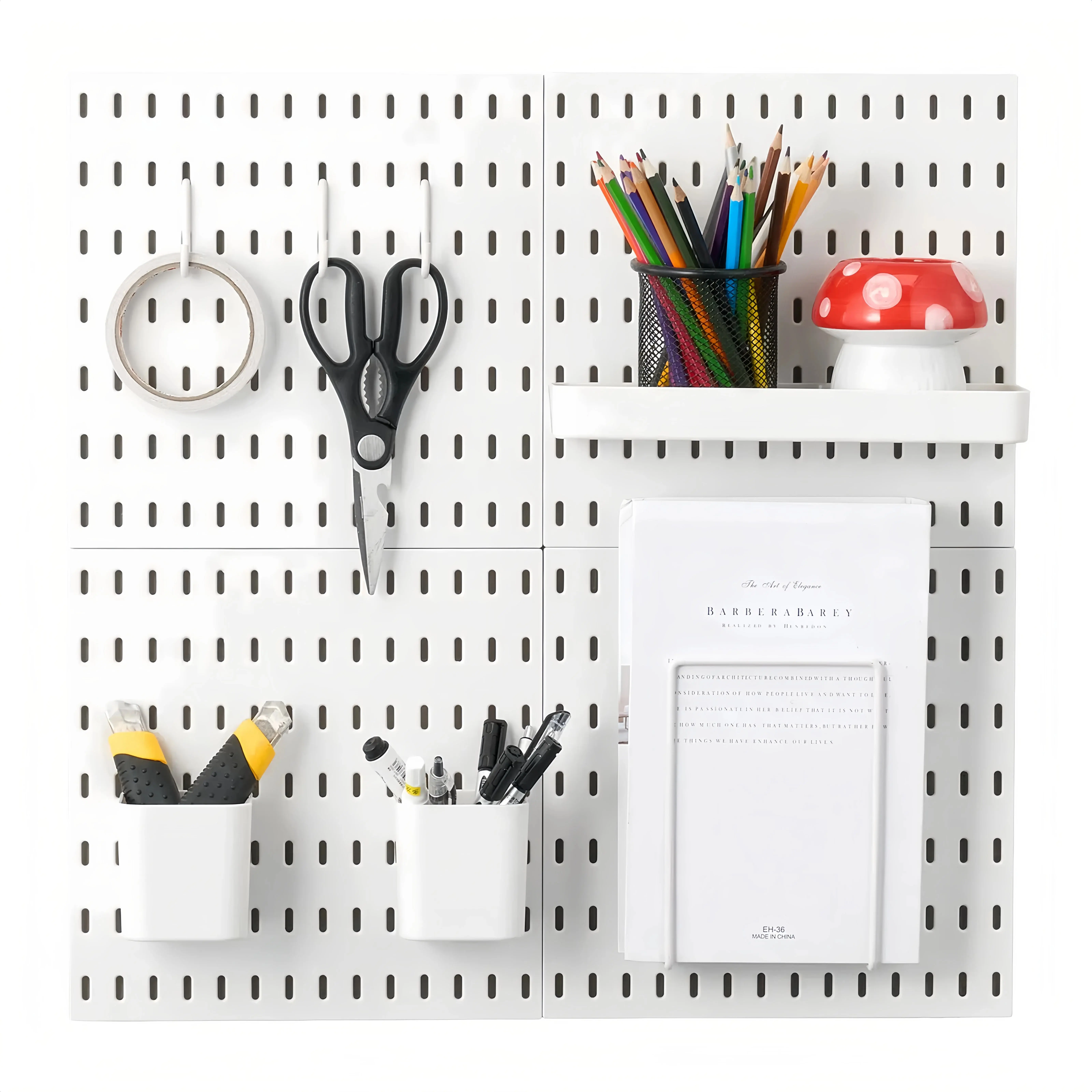 Pegboard Combination Kit, 11" x 11" Plastic Pegboard, 4 Panels, Peg Board Wall Organizer Kit with Accessories, for Garage Tool Storage Kitchen Living Room Craft Room Office Bathroom Home, White