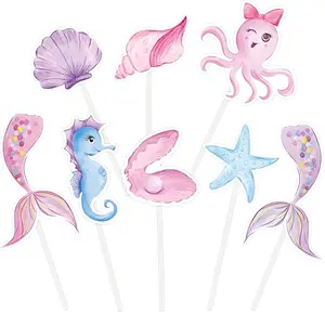 32PCS Mermaid Cupcake Toppers - Glitter Mermaid Birthday Decorations Under the Sea Cake Toppers Birthday Party Cake Decorations for Girls Kids Baby Shower