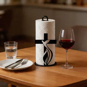 Creative Metal Paper Towel Holder, and Cross and Dove Design, Kitchen Roll Storage, Festive Party Decor, Elegant and Affordable