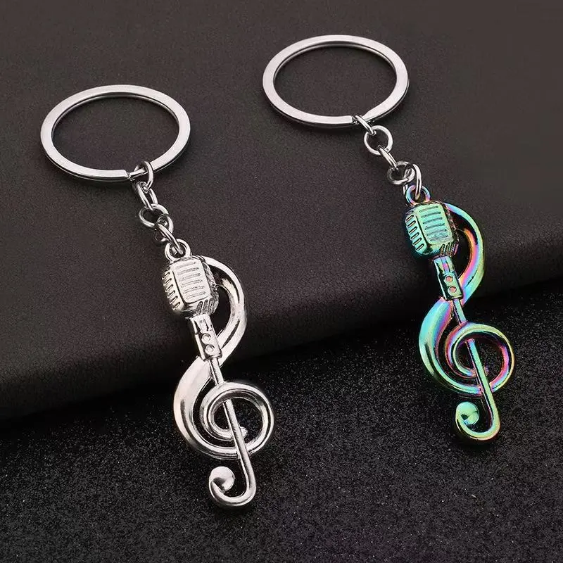 Creative Music Note Microphone Keychain, Metal Keyring with Musical Symbol Design, Unique Advertising Pendant for Musicians & Fans