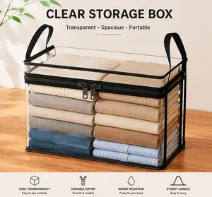 Buy 1 Get 1 Free - Heavy-Duty Clear Thick Plastic Storage Box with Hinged Lid, High-Capacity Home Organizer for Moving, Attic pvc black