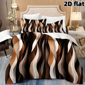 2D Flat 3Pcs Brown Black Wave Pattern Bedding Modern Abstract Geometric Duvet Cover Soft Microfiber Bedding (1 Duvet Cover+2 Pillowcases, Unfilled) Suitable for Bedroom Guest Room Home Decoration Duvet Cover Sets