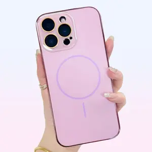 Luxury Plating MagSafe Case for iPhone 15 16 Pro Max/Plus/13 14 12 Pro Stylish Magnetic TPU+PC Cover Full Camera Lens Protection Four Colors Wireless Shockproof Casing Protective