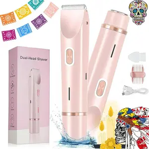 Women's Bikini Trimmer Electric Rechargeable Razor 2-In-1 Body Hair Removal Facial Dual Heads Pain-Free Waterproof Rechargeable Trimmer Water Resistant Ipx7 Christmas Gift