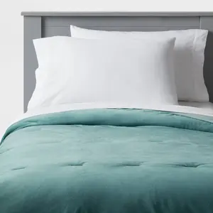 Full/Queen Kids' Quilt Velvet Twilight Green - Pillowfort: OEKO-TEX Certified, Polyester, Machine Washable Bedding