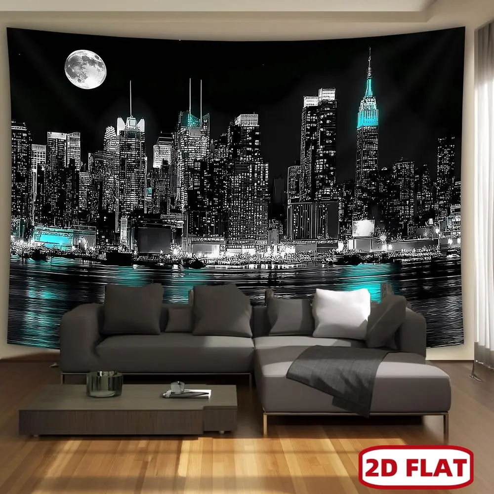1pc 2D Flat Urban Skyline Tapestry - Ultra-Large Durable Polyester Tapestry with High-Definition Digital Print, Machine Washable Glam Indoor Living Room Decor, One-Piece
