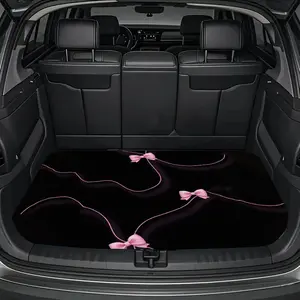 1pc Pink Bowknot Car Trunk Mat, Universal Protective Trunk Floor Mat, Car Interior Accessory, Sweet Style Bowknot Ribbon Printed Pattern, Trunk Decorative Mat.
