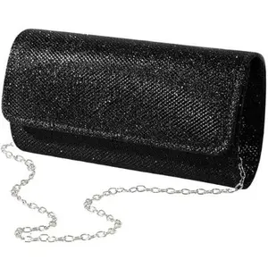OMEKAR Clutch Purses for Women, Evening Bag with Detachable Chain Ladies Sparkling Party Handbag Wedding Bags (Black)