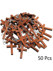 50 Christmas Christian Wooden Cross Pendants, Mini Wood Cross Stress Relief Hanging Pieces, Spiritual Religious Bible Verse Gifts