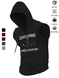 Breathable Drawstring Hooded Tank - Hardcore Gym Reaper Weightlifting Print for Training Dry Fit Wicking