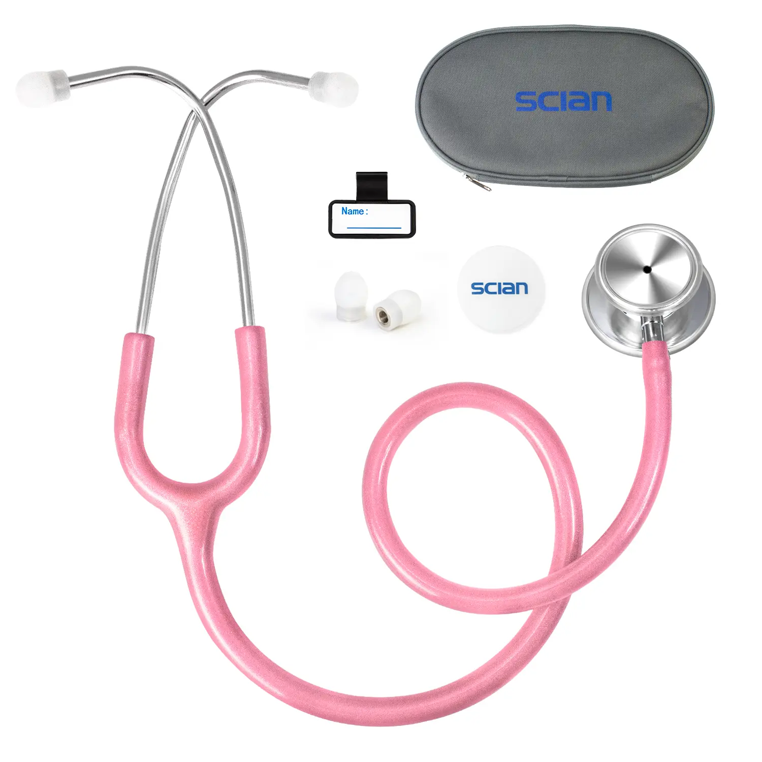 SCIAN Latex-Free Dual-Head Stainless Steel Stethoscope for Nursing Professionals - Medical Use, Rotatable Head, Silicone Ear Tips, Dual Non-Chill Rings, Name Tag, Carrying Bag, Tube, Multiple Colors, Lightweight Pouch, Ideal Medical Gift