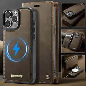 Magsafe Magnetic Charging Case for iPhone 17 Pro Max, Detachable Leather Cover, Simple Design, Flip Cover with Card Holder, Protection