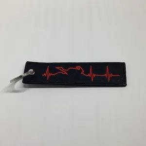Crotch Rocket Jet Tag - Black with Red Heartbeat Design, Silver Keychain, Ideal for Key Storage