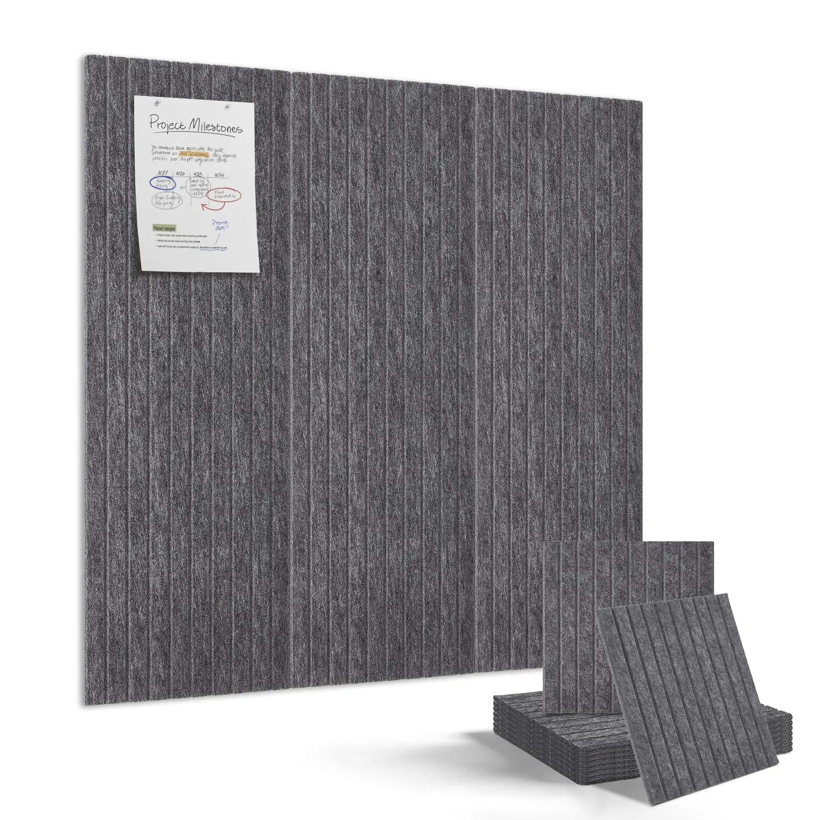 9 Pack Acoustic Felt Bulletin Boards, 11.8×11.8" Soundproof Wall Tiles with Self-Adhesive, Modular Pin Boards for Office, Home & Classroom Decor,Deep Grey