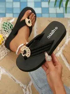 Women's Peacock Rhinestone Sandals, Thick Sole, Soft Anti-Slip, Casual PU Leather, Summer Outdoor, Decor, Comfortable