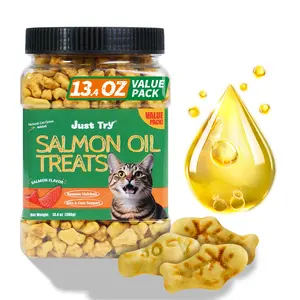 Just Try Salmon Oil Treats with Cat Grass| Natural Salmon Flavor | Kitten & Cat Healthy Training Biscuits | Fish Oil Omega-3 Supplements