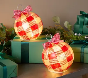 Set of 2 Illuminated Plaid Tabletop Ornaments by Valerie