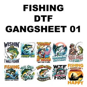 Fishing DTF Transfers Gang Sheet - Ready to Press Designs (10 Designs Bundle)