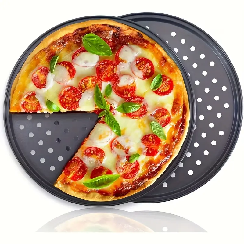 2 Pack Pizza Pan with Holes, Non Stick Perforated Pizza Tray for Oven Baking, Crispy Crust Pizza Baking Sheet, Heavy Duty BBQ Roasting Pan for Kitchen and Oven Cooking