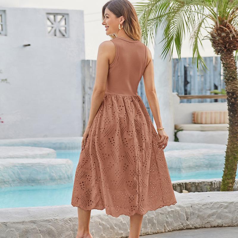 Grace Karin Women Contrast Fabric Mid-Calf Dress Sleeveless Crew Neck Flared A-Line Dress Grace Karin Women Contrast Fabric Mid-Calf Dress Sleeveless Crew Neck Flared A-Line Dress