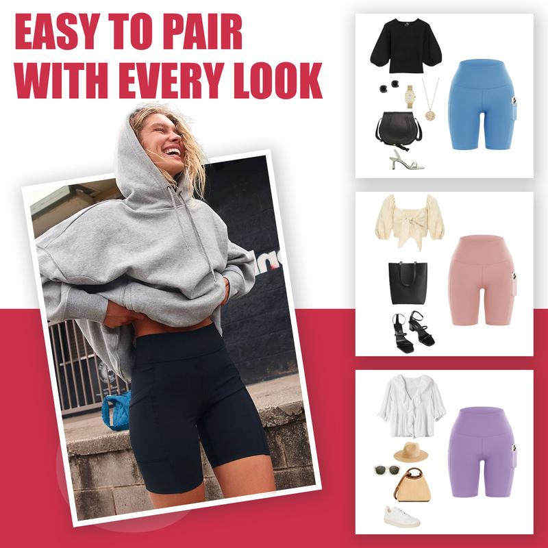 SHOWITTY High Waisted 3 Pack Women's Biker Shorts with Pockets, 11" Plus Size Lightweight Spandex Yoga Workout Running Shorts for Casual Daily Wear